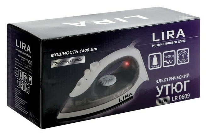 Утюг LIRA LR 0609 электрический, с тефлоновым покрытием, мощность 1600 Вт, LR0609 (12 шт.)
