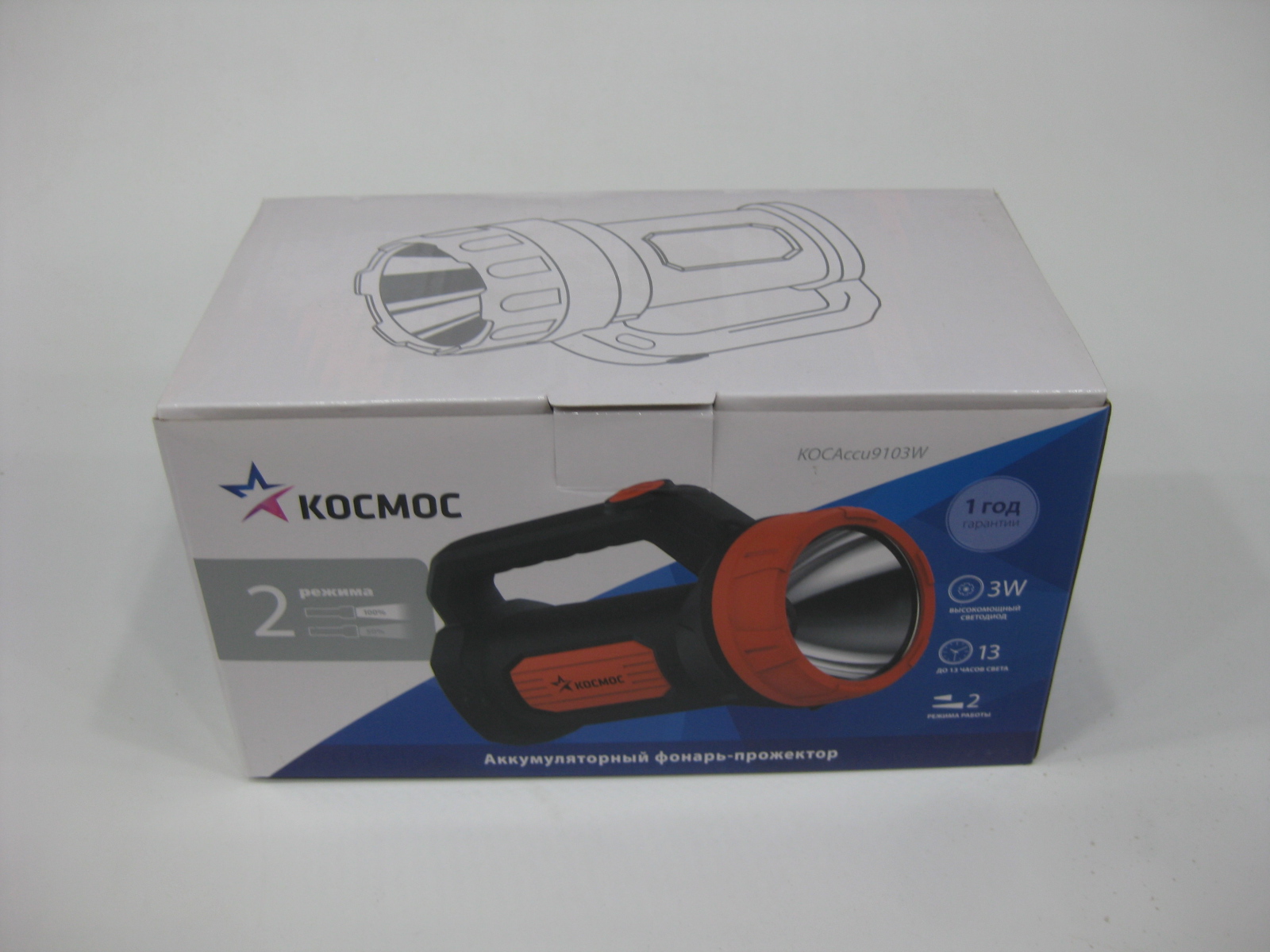 Фонарь-прожектор аккум КОСМОСAccu9103W 3Вт, 2 режима работы