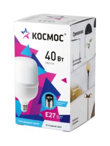 Светодиодная лампа КОСМОС HWLED 40W 220V E27 6500К переходник в комплекте на E40