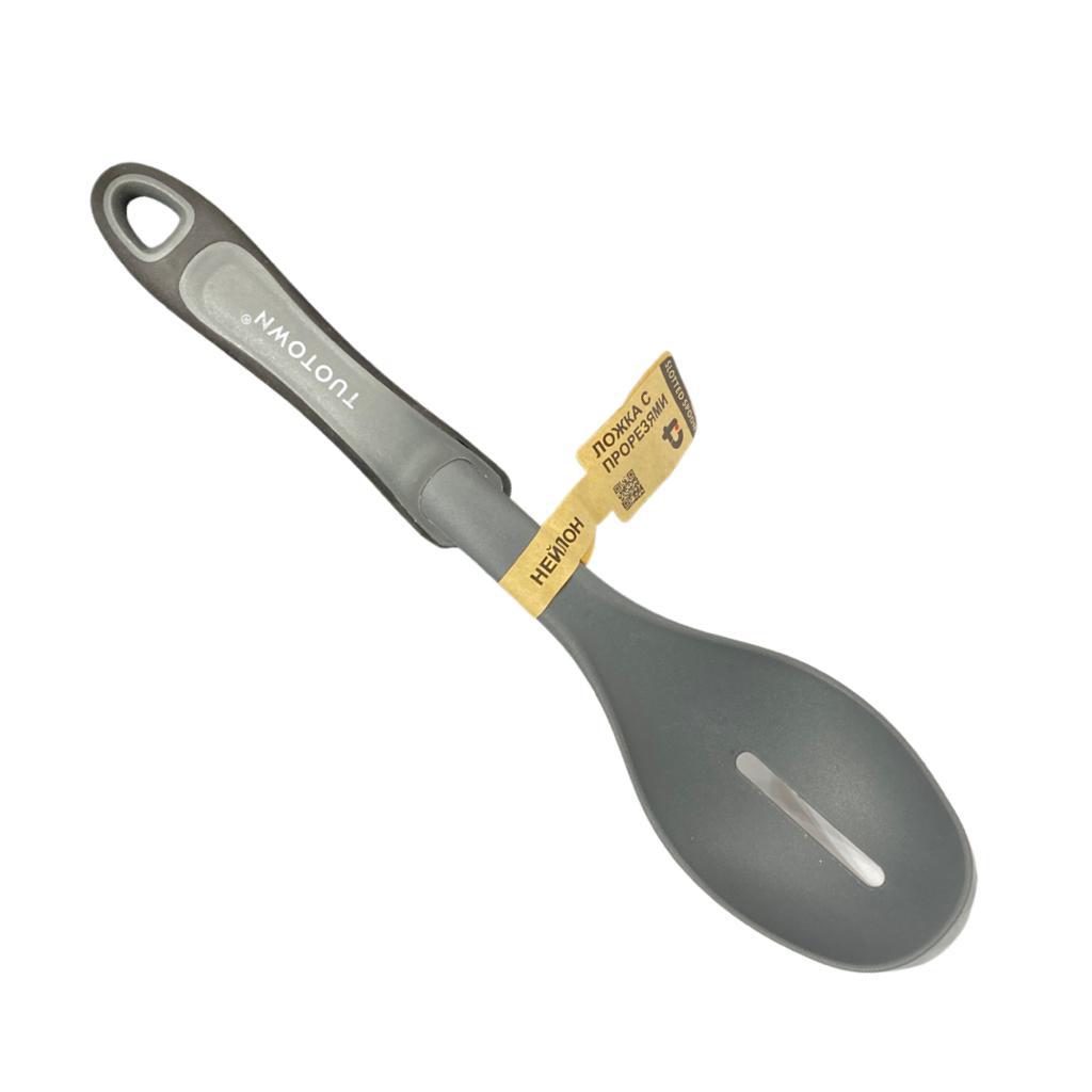 Ложка нейлоновая с силиконовой ручкой и с прорезями - 8003