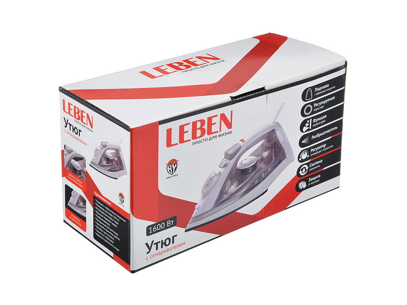 Утюг LEBEN с отпаривателем, 1600 Вт, с тефлоновым покрытием, бежевый